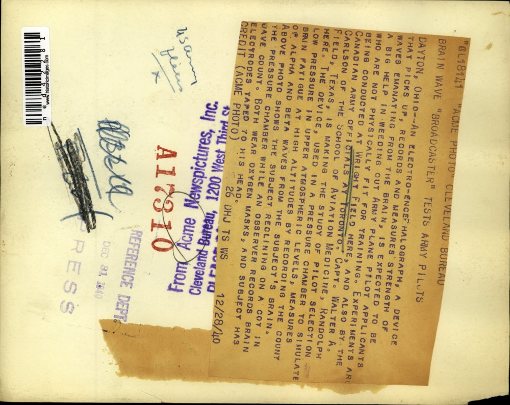 1940 Press Photo Electro-Encephalograph Experiments Being Done At Wright Field