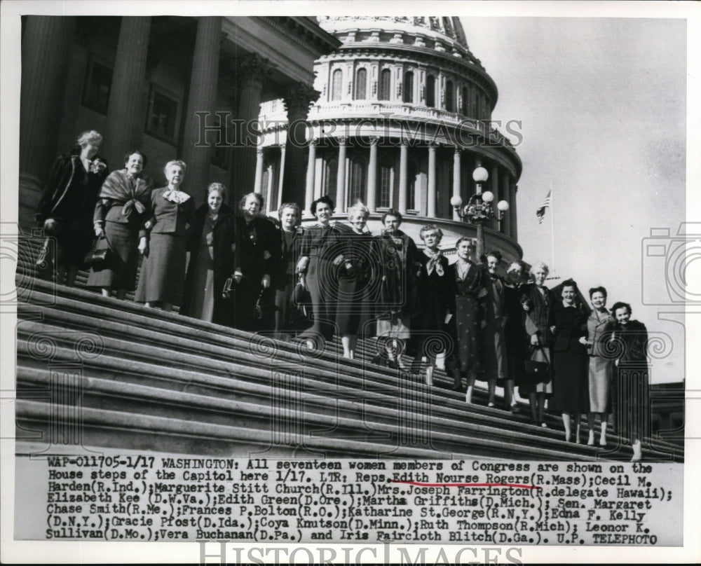 1955 Press Photo All Seventeen Female Members of Congress On House Steps- Historic Images