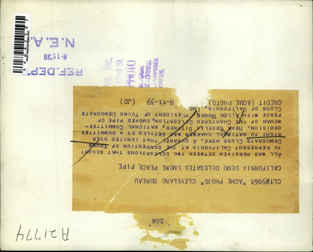 1939 Press Photo Cecelia Bittner Allen Moore Convention Young Democrats Club CA