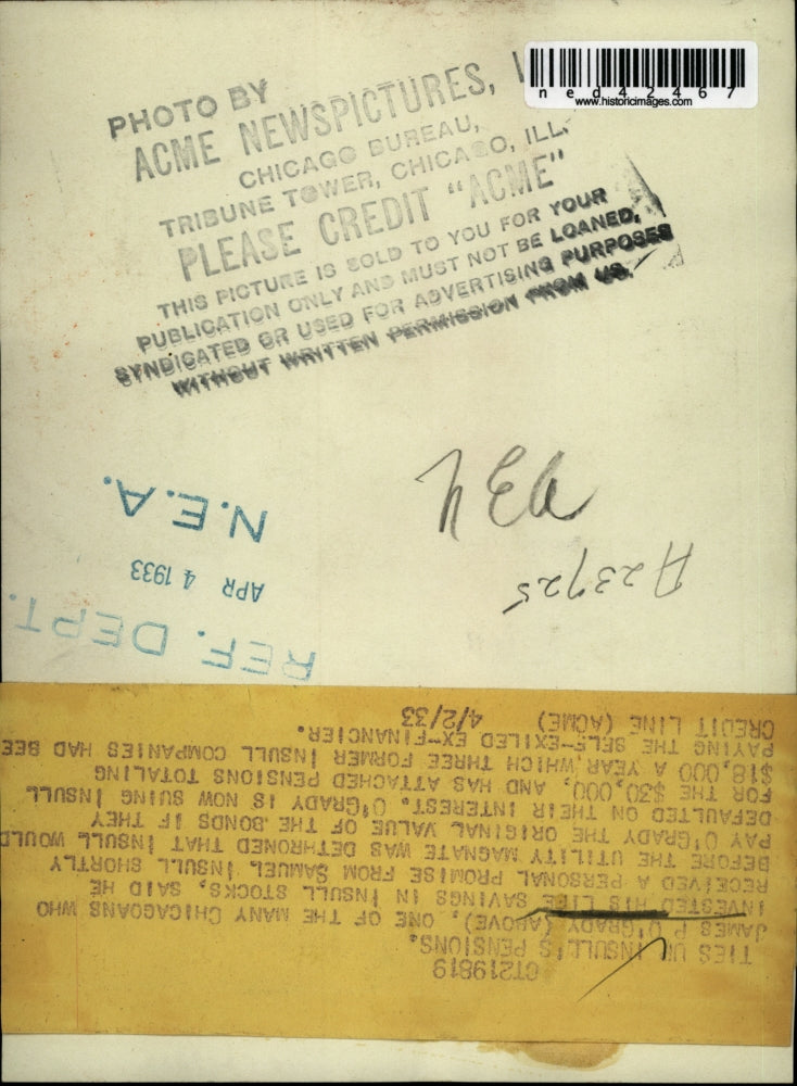 1933 Press Photo James P. O'Grady - ned42467