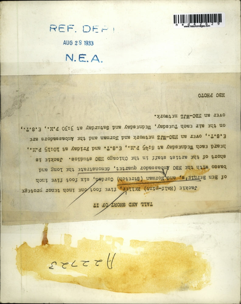 1933 Press Photo Jackie (Half-print) Heller & Norman (Stretch) Cordon