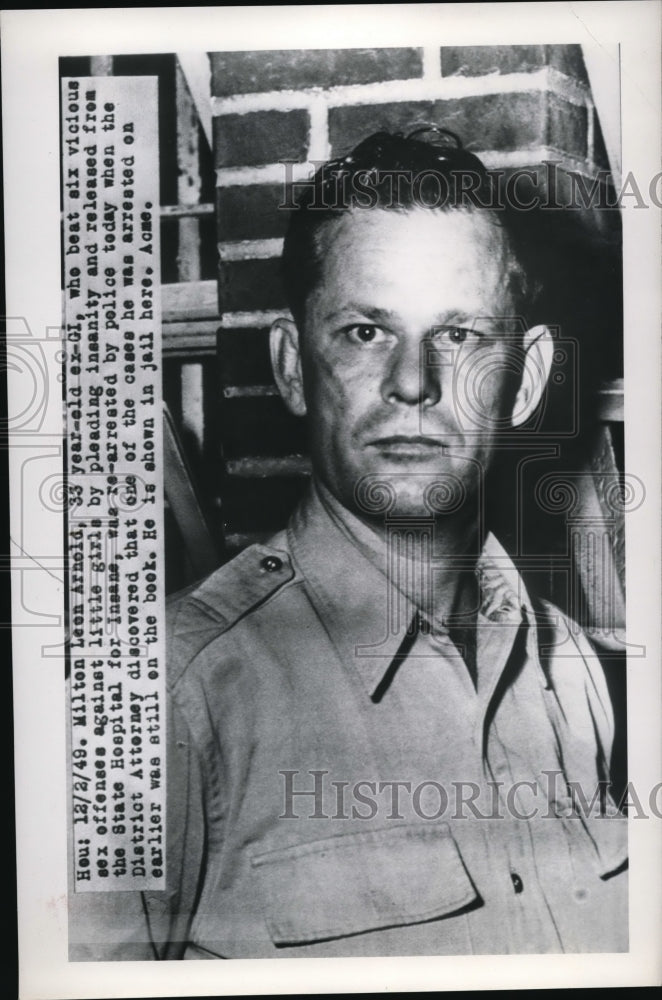1949 Press Photo Milton Leen Arnold, 33 year old ex GI, who beat 6 vicious