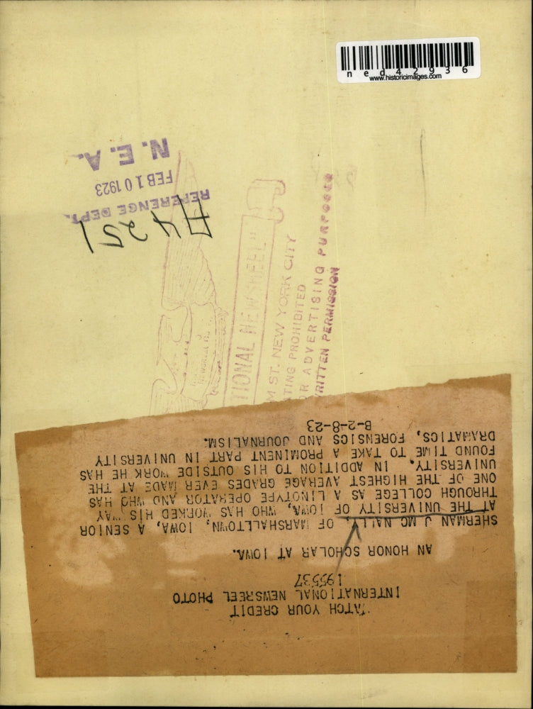 1923 Press Photo Sherman J. McNally A Senior At The University Of Iowa