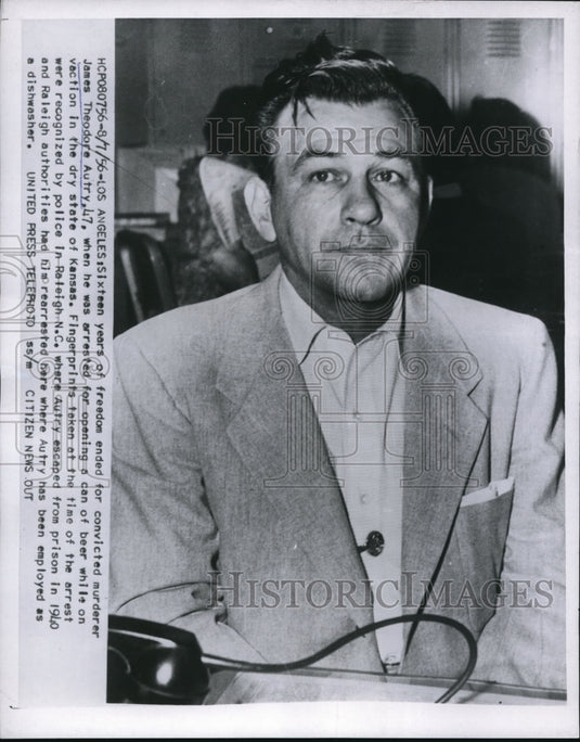 1956 Press Photo Los Angeles James Theodore Autry Arrested For Murder Kansas
