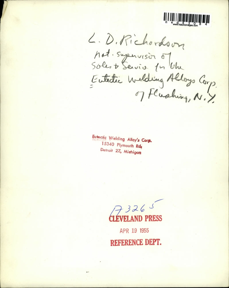 1955 Press Photo L.D. Richardson National Supervisor To Eutectic Welding Alloys