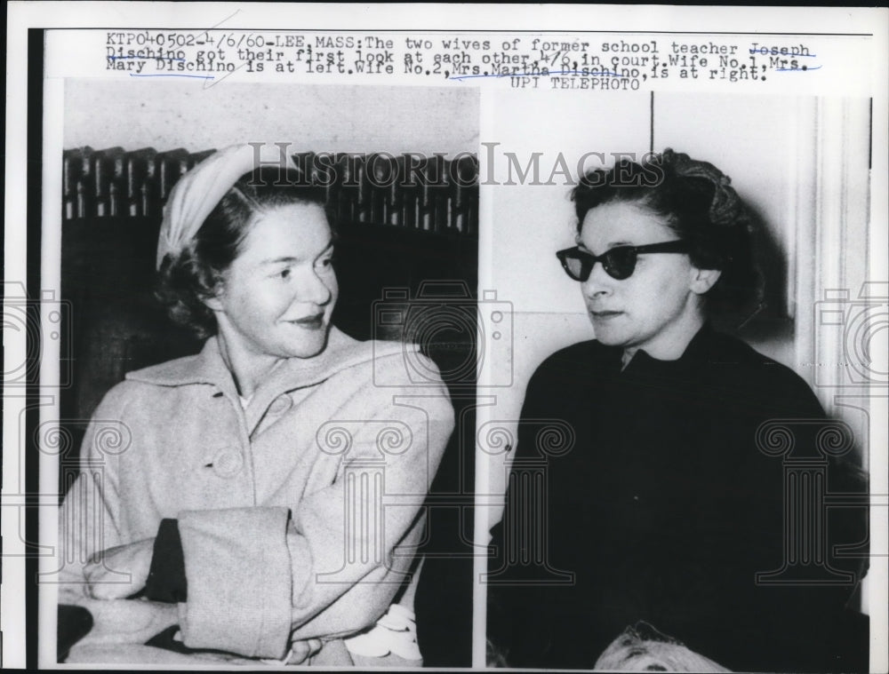 1960 Press Photo Two wives of former school teacher Joseph Dischino in court,
