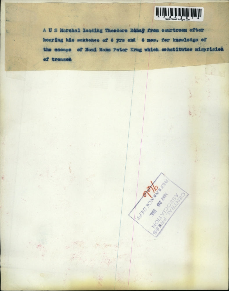 1943 Press Photo Theodore Danay Leaving Courtroom After Sentenced 6 1/2 years