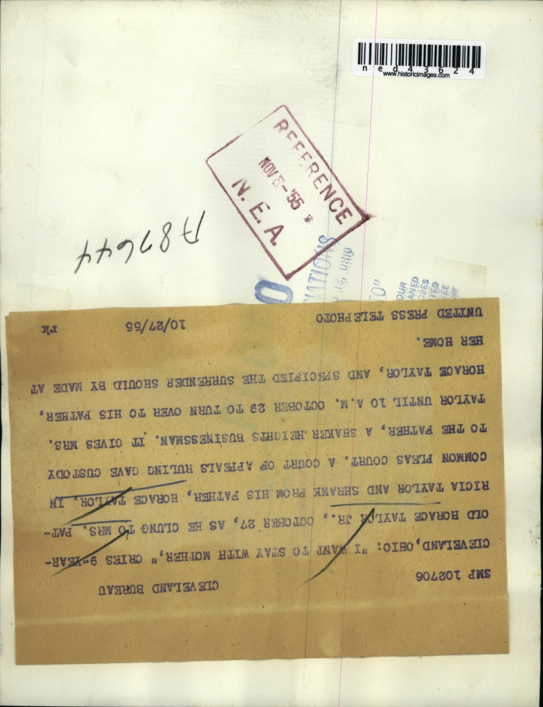 1955 Press Photo Horace Taylor Jr. Clings To His Mother Mrs. Patricia Taylor