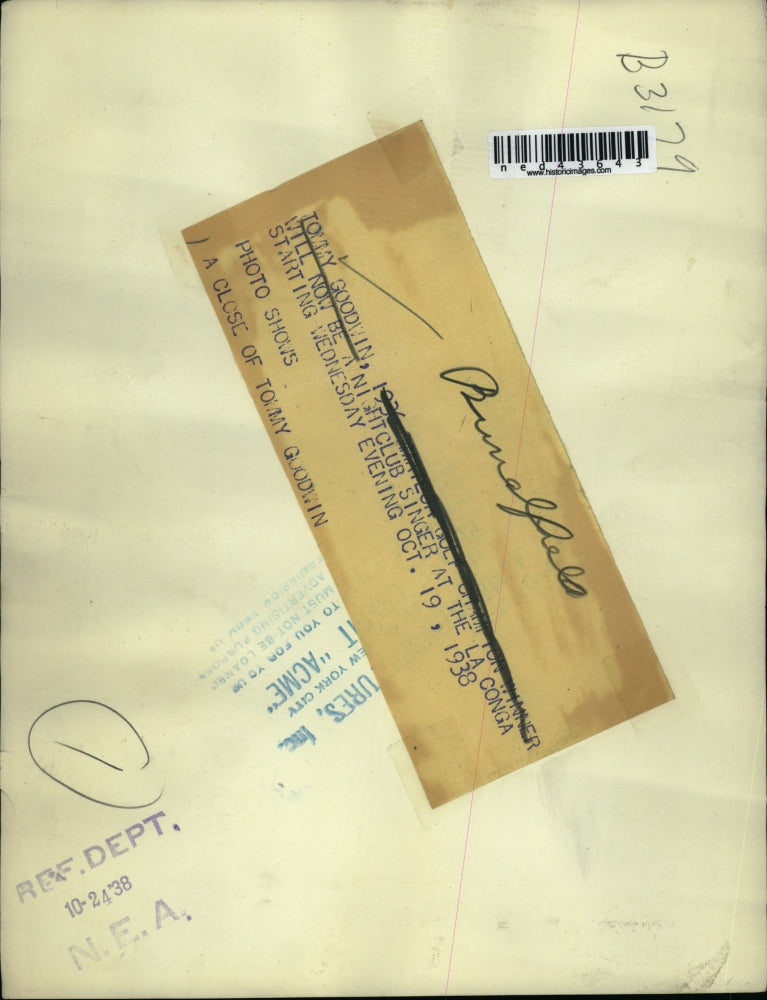 1938 Press Photo Tommy Goodwin La Conga Nightclub Singer