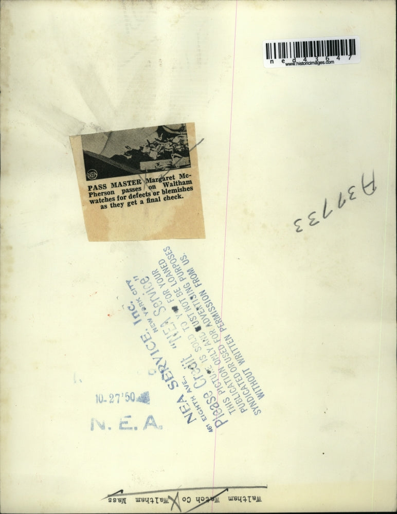 1950 Press Photo Margaret McPherson Pass Master for Waltham Watches