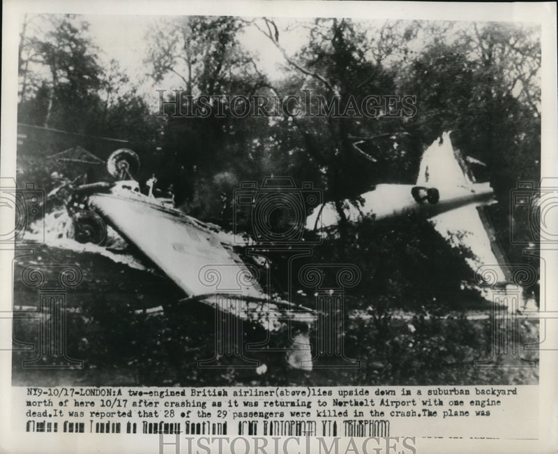 Load image into Gallery viewer, 1950 Press Photo British Airliner After Crashing Into Suburb North of London
