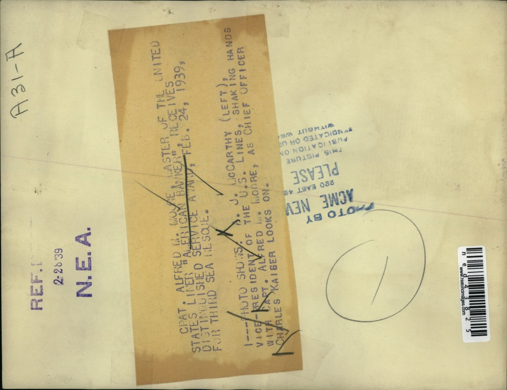 1939 Press Photo A.J. McCarthy with Capt. Alfred M. Moore and Charles Kaiser