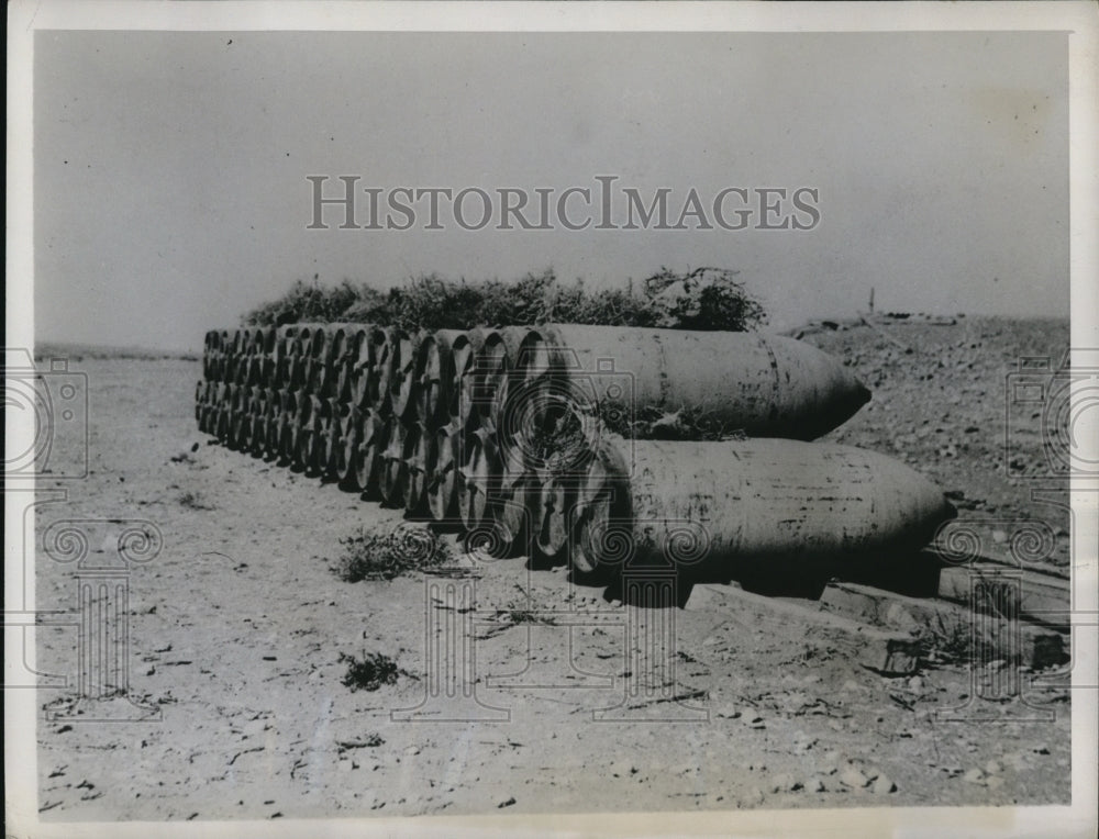 1941 Press Photo High Explosive Bombs left behind in an unnamed airport in Lybia