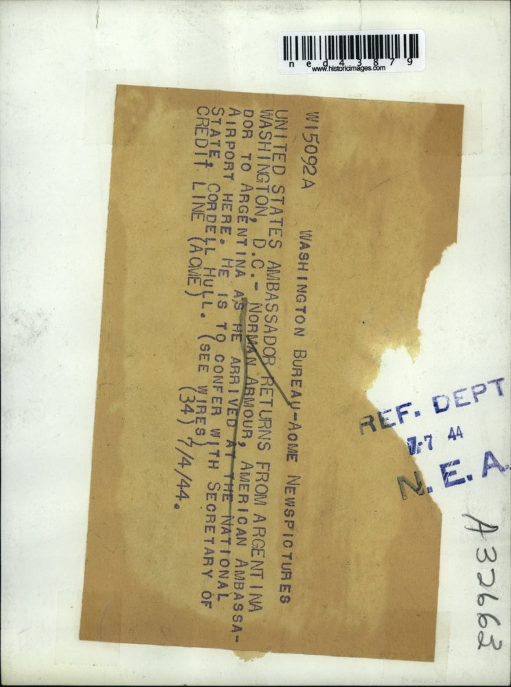 1944 Press Photo Norman Armour, arrived at the National Airport