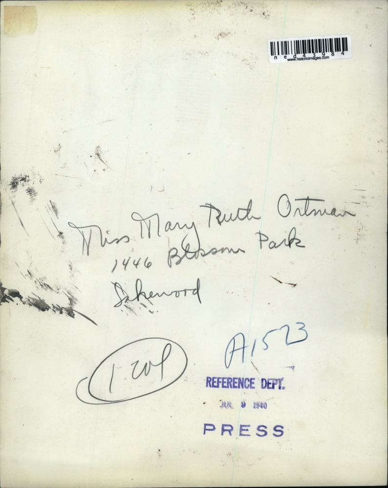 1940 Press Photo Mary Ruth Ortman, 1446 Blossom Patk, lakewood