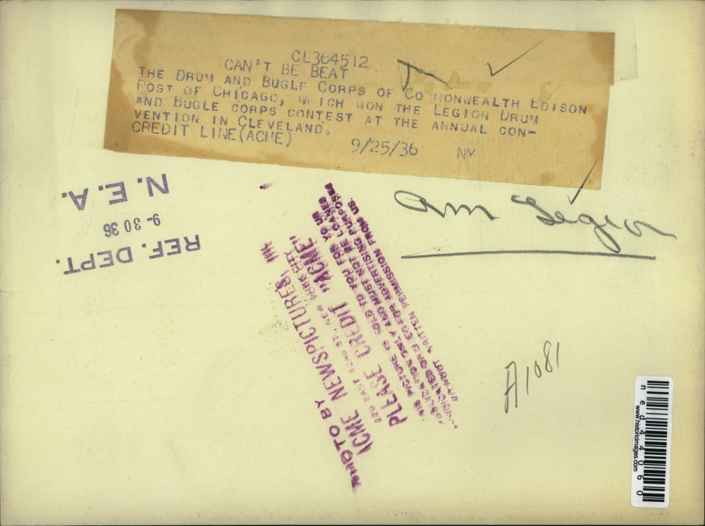 1936 Press Photo Chicago Drum and Bugle Corps At American Legion Convention