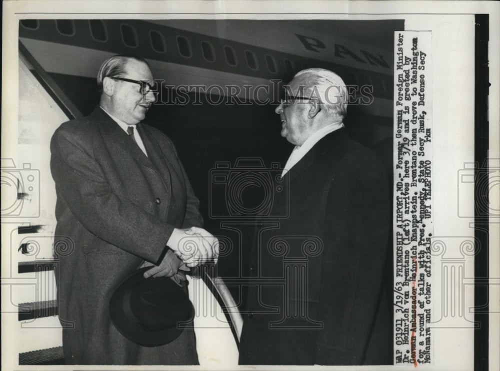 1963 Press Photo Friendship Airport Former German Foreign Minister Dr Heinrich- Historic Images