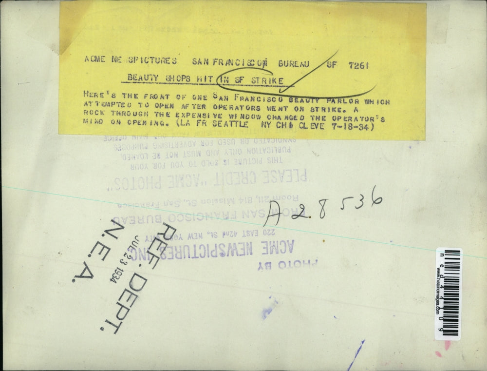 1934 Press Photo San Francisco here's the front of beauty parlor that attempted