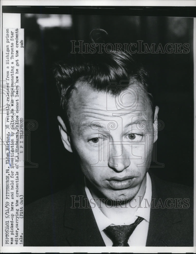 1959 Press Photo Eldon Hartong, 38 recently released from Michigan