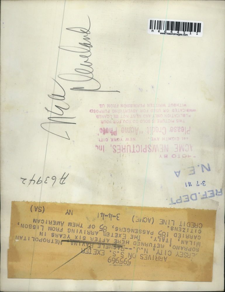 1941 Press Photo Rachele Ravina, as she returned after six years in Milan, Italy