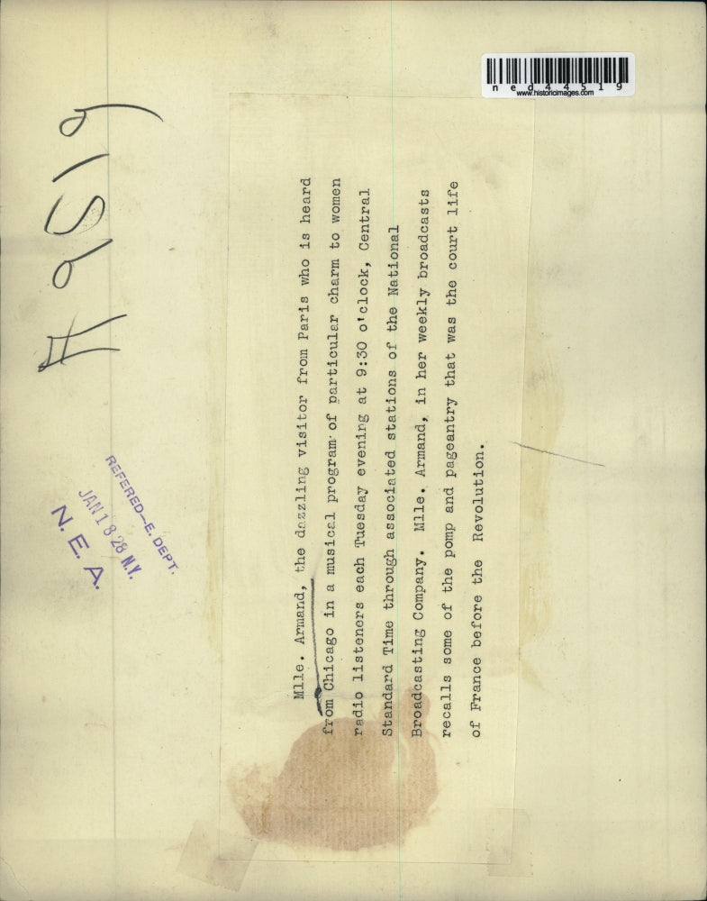 1928 Press Photo Mlle. Armand, the dazzling visitor from Paris