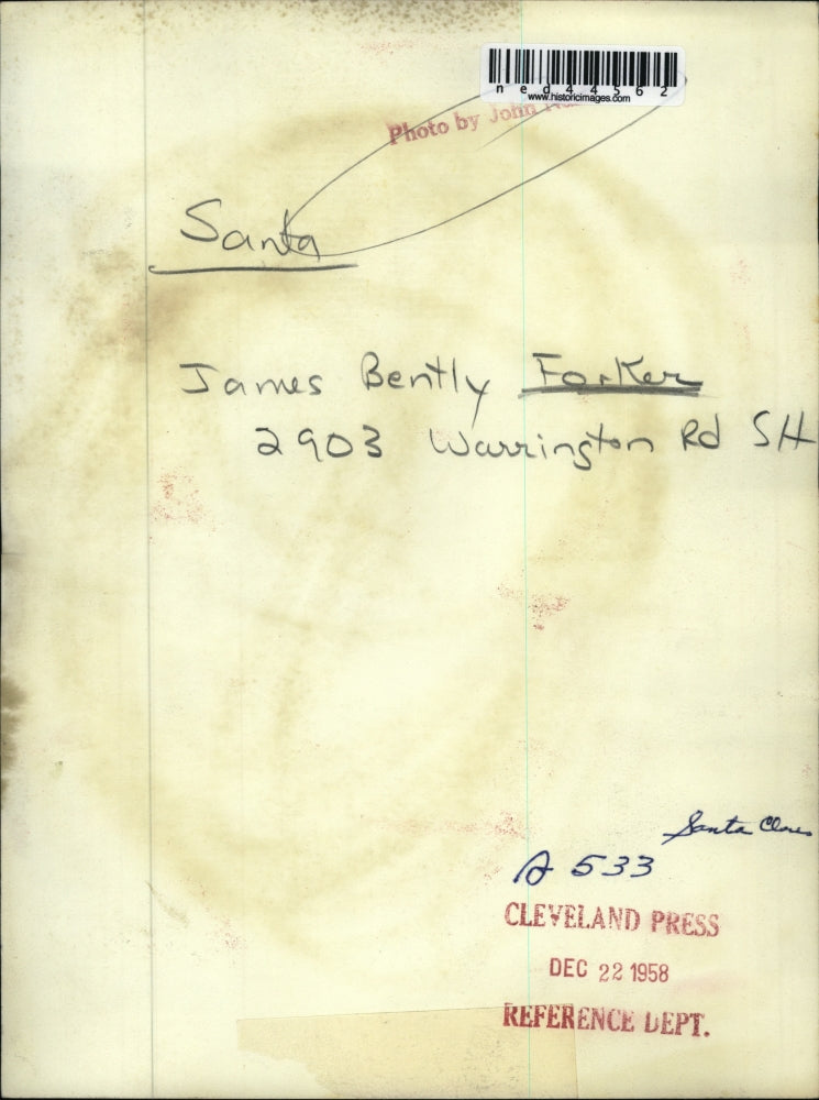 1958 Press Photo James Bently Forker in a Santa costume