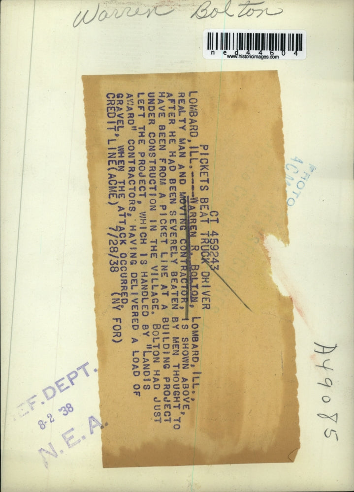 1938 Press Photo Lombard Ill Warren R Bolton realty man and moving contractor