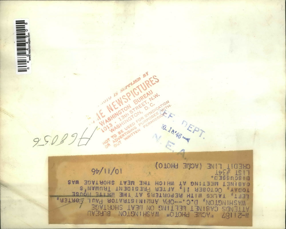 1946 Press Photo OPA Administrator Paul Porter talks about Meat Shortage