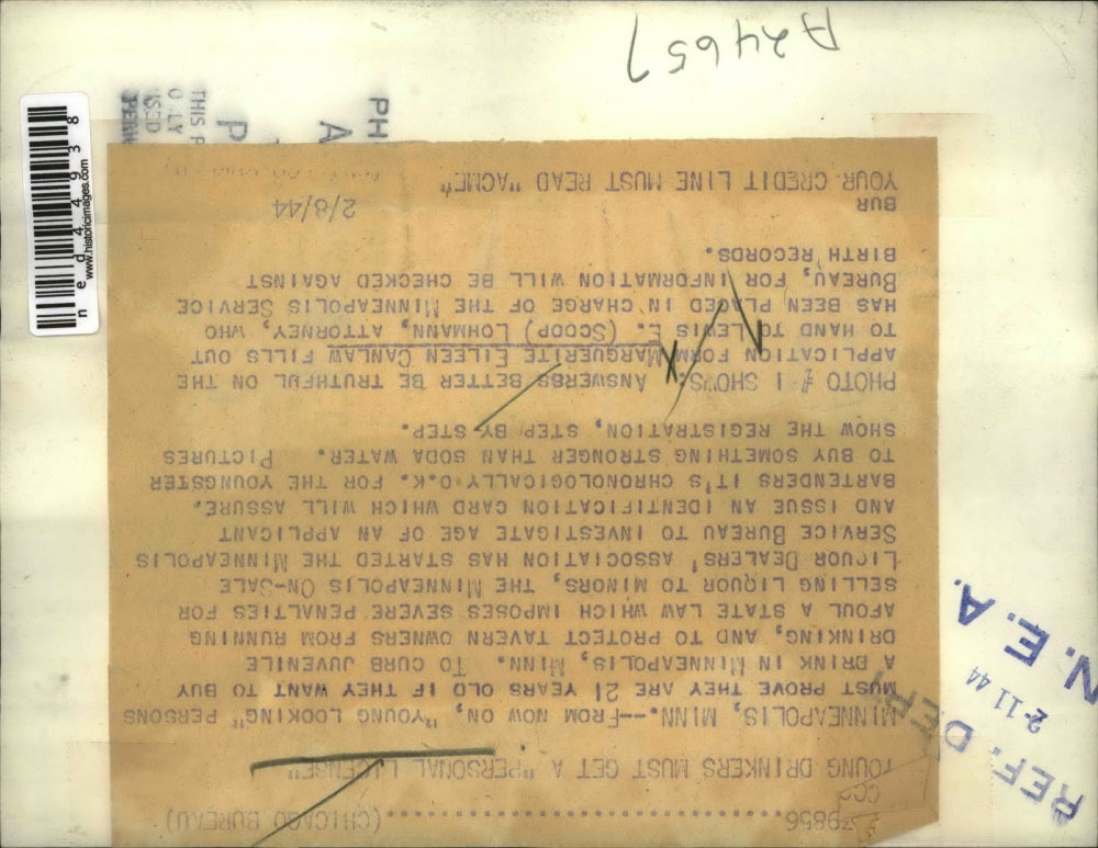 1944 Press Photo Marguerite Eileen Canlaw Applying For Identification Card