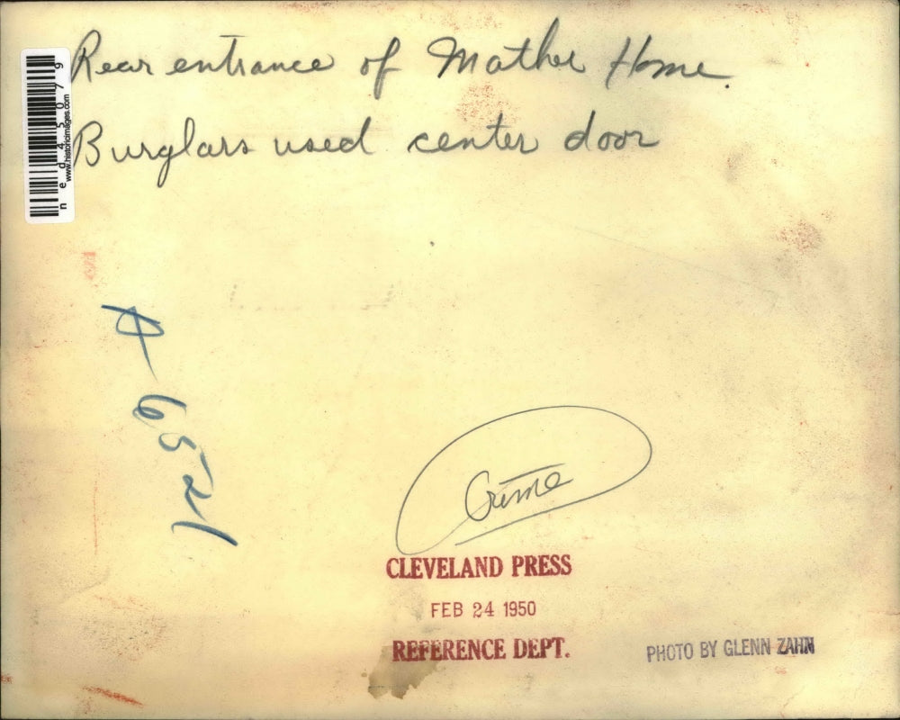 1950 Press Photo Rear Entrance Of Mather Home Burglars Used Center Door