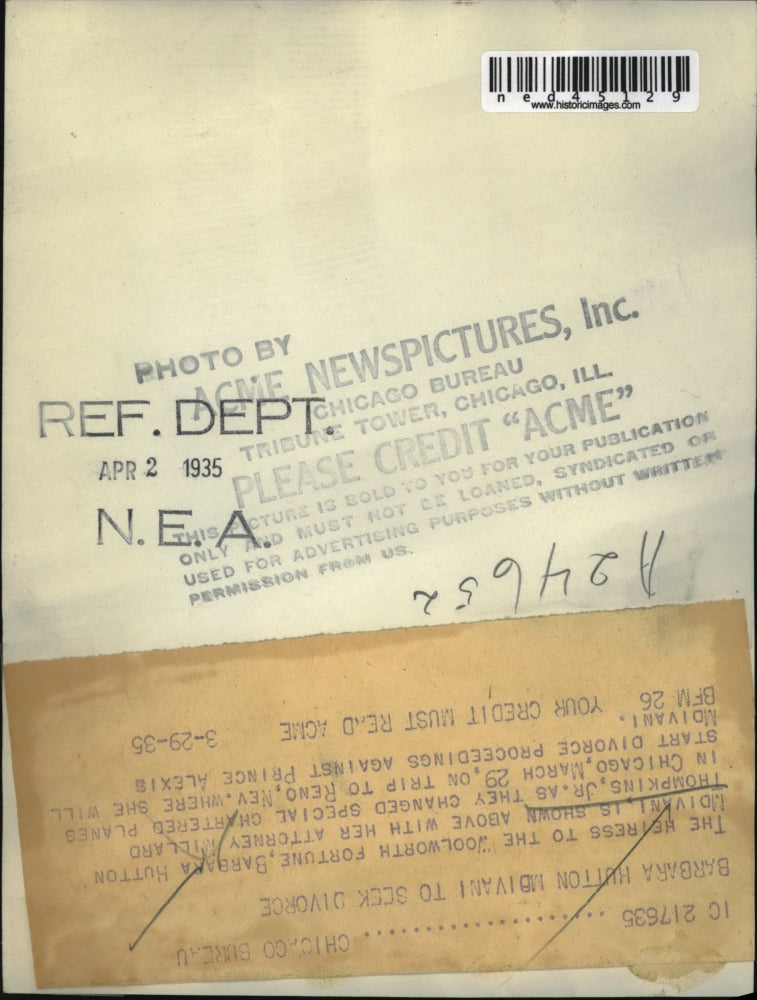 1935 Press Photo Barbara Hutton Mdivani With Attorney Millard Thompkins Junior