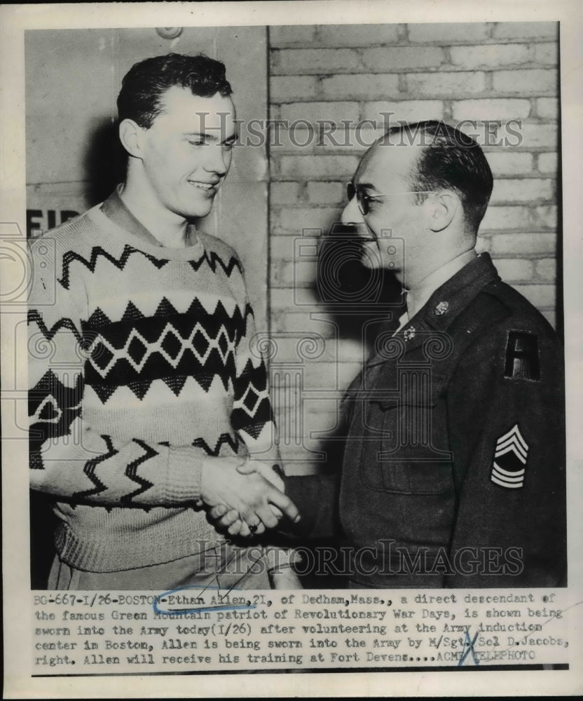 1951 Press Photo Ethan Allen being sworn into the army by Sgt. Sol D. Jacobs