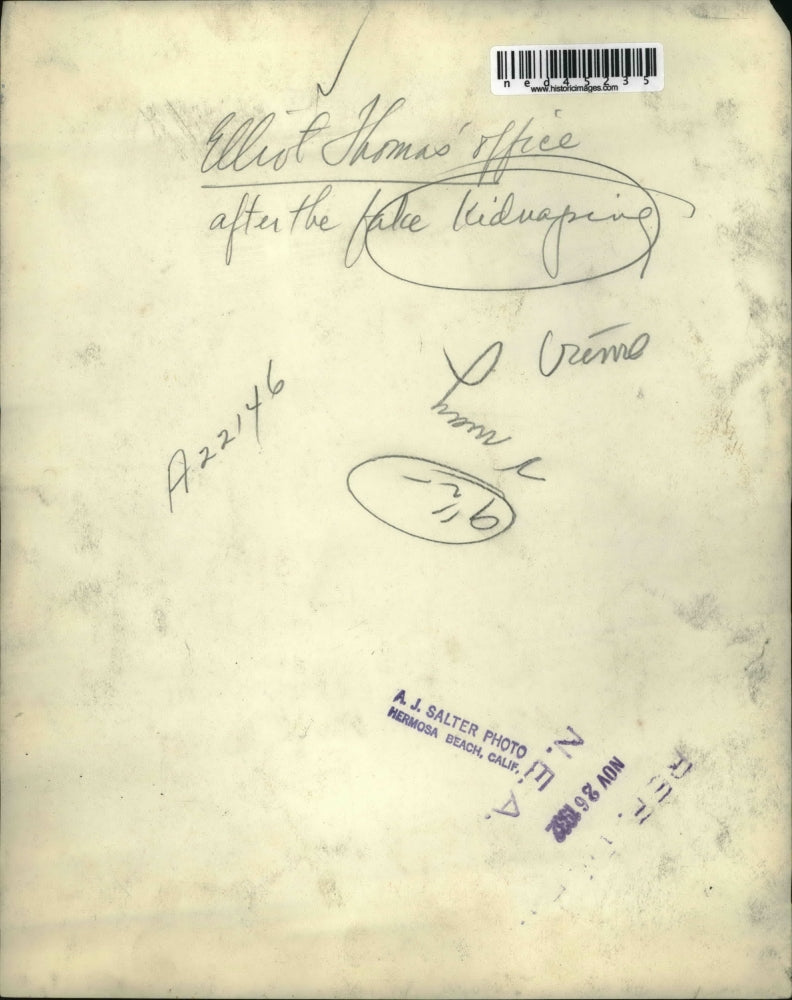 1932 Press Photo Office of Elliot Thomas after the fake kidnapping