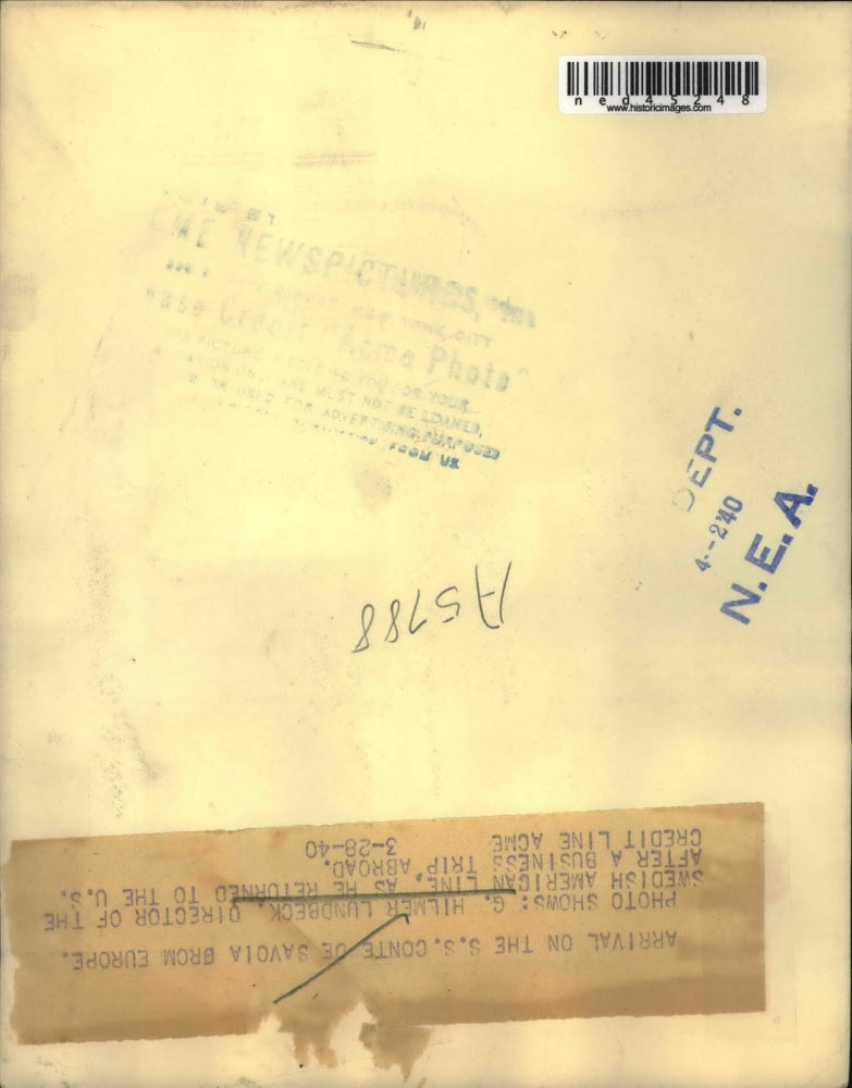 1940 Press Photo Hilmer Lunderbeck as he returned after business trip abroad