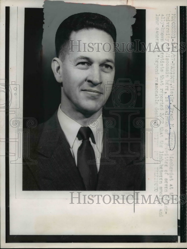 1957 Press Photo Dr. Frank M. Strong's "Lung Cancer is Beyond Reasonable Doubt"- Historic Images