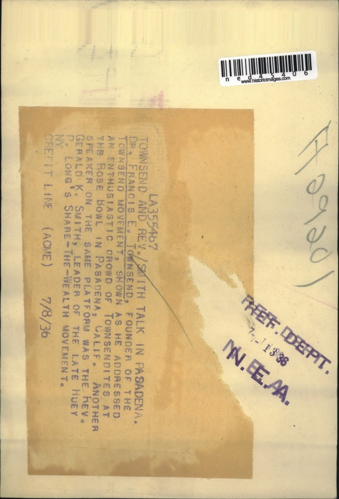 1936 Press Photo Dr. Francis Townsend as he addressed an enthusiastic crowd