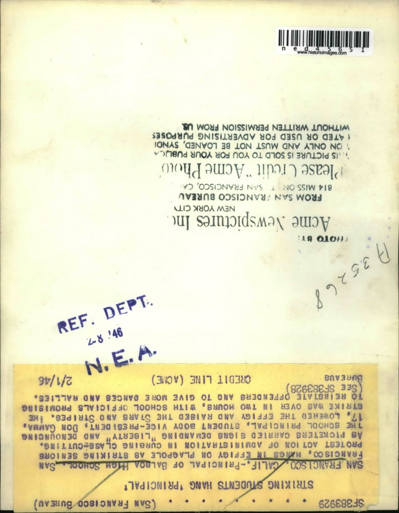 1946 Press Photo San Francisco Calif Principal of Balboa High School hangs in