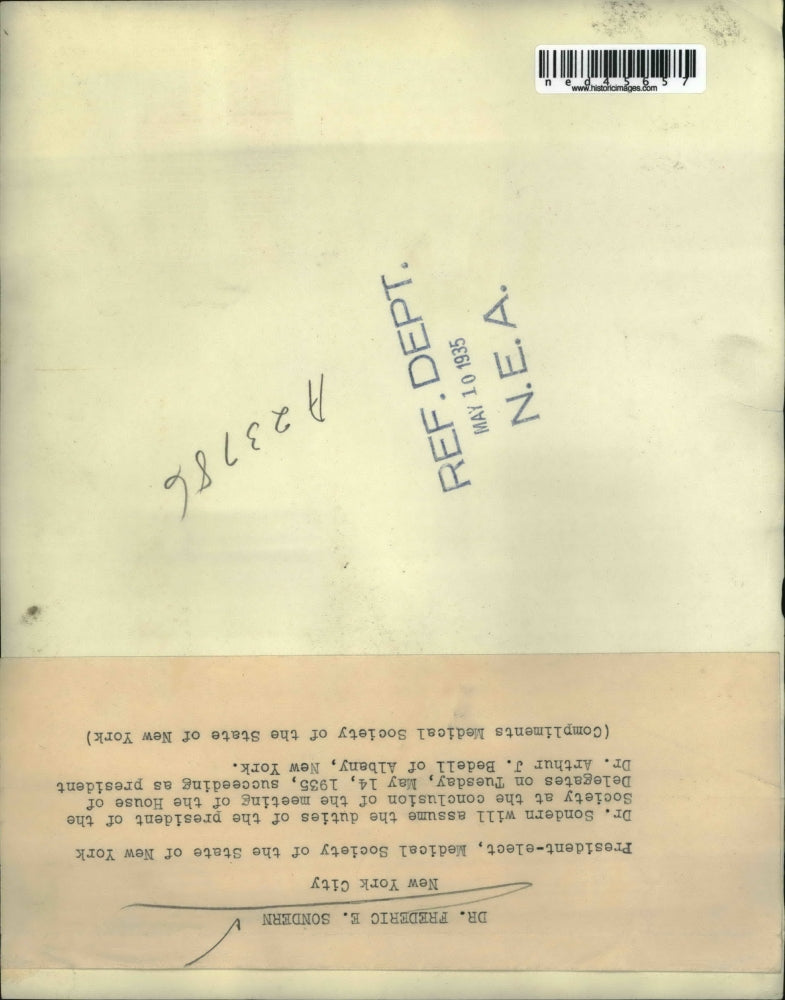 1935 Press Photo Dr Frederic E Sonders will assume duties of the President of