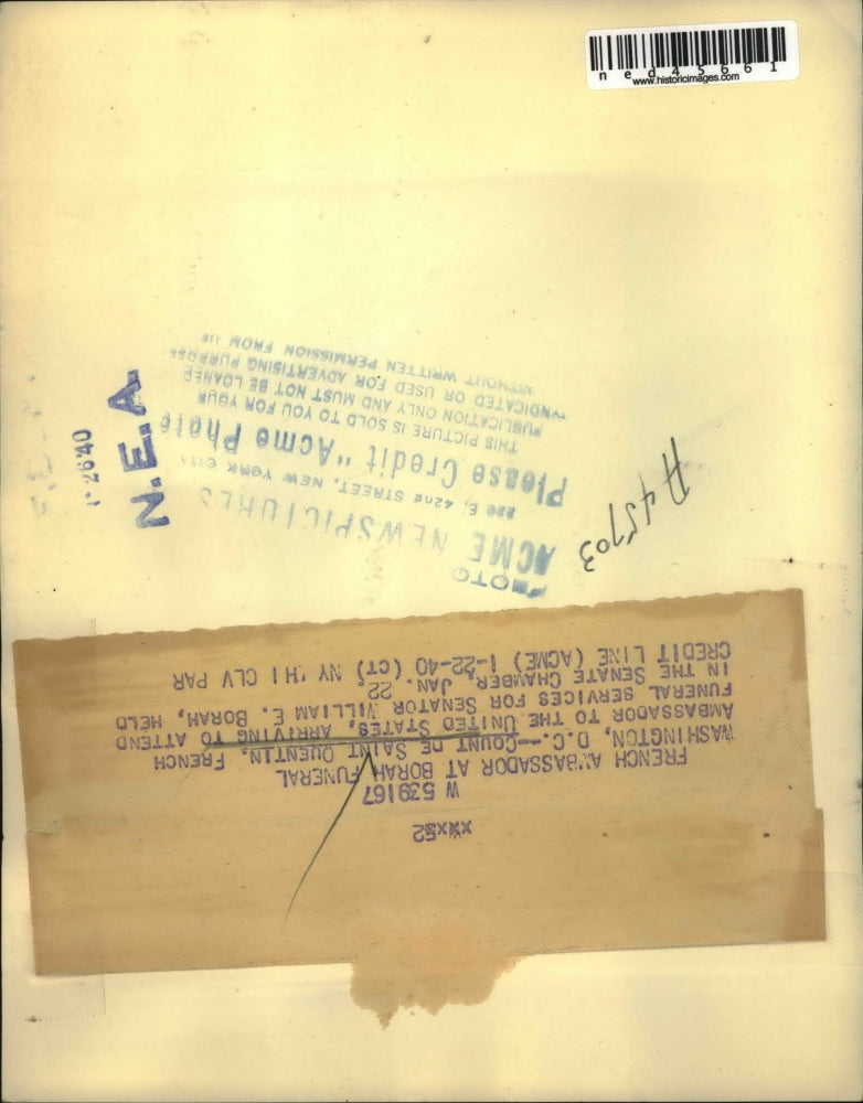 1940 Press Photo French Ambasador Washington DC Count De Saint Quentin Funeral