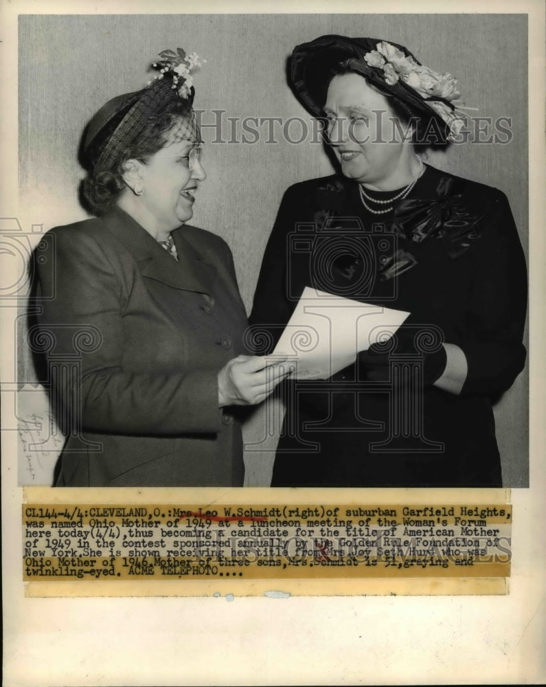 1949 Press Photo Mrs. Leo W. Schmidt Was Named Ohio Mother Of 1949