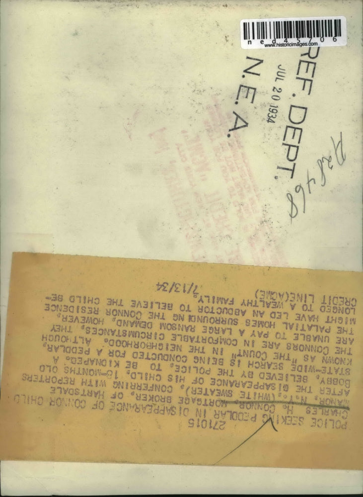 1934 Press Photo Charles H Connor Mortgage Broker Harsdale New York Police Child