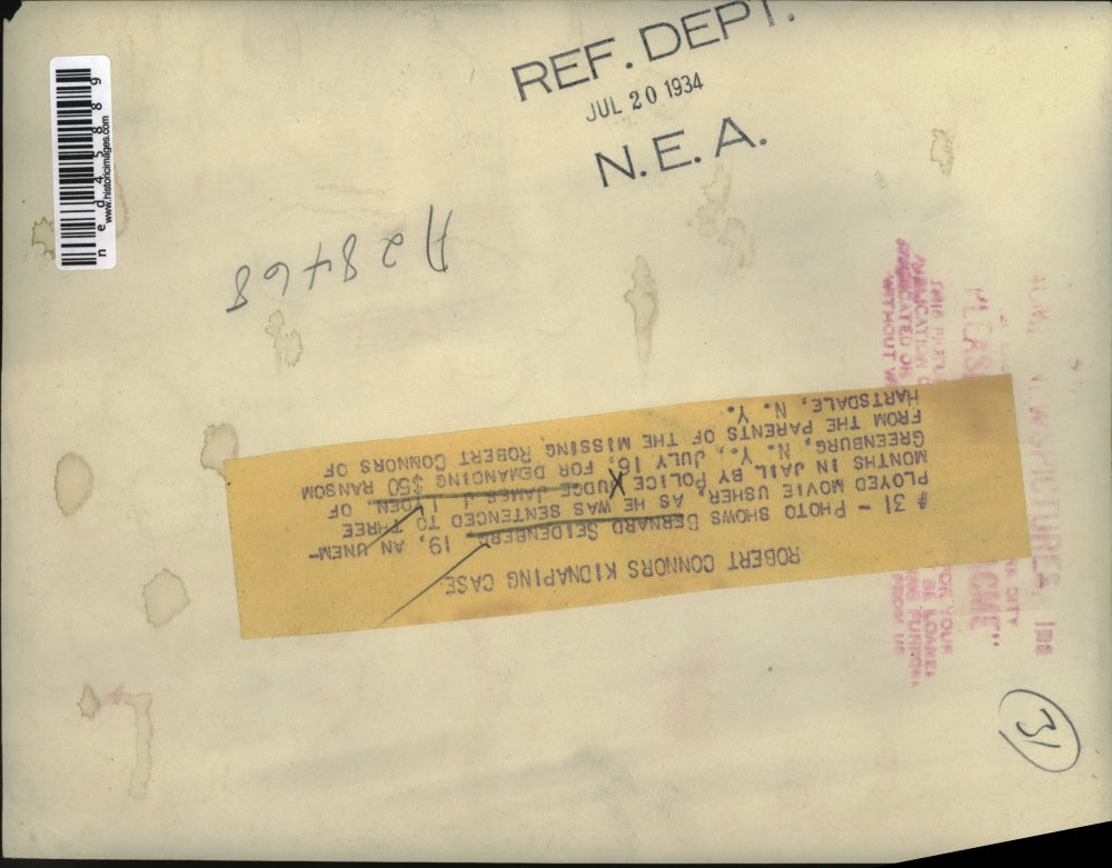 1934 Press Photo Bernard Seidenberg Sentenced to Jail for Demanding Ransom