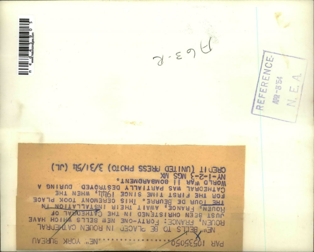 1954 Press Photo Forty-one New Bells for Cathedral of Rouen