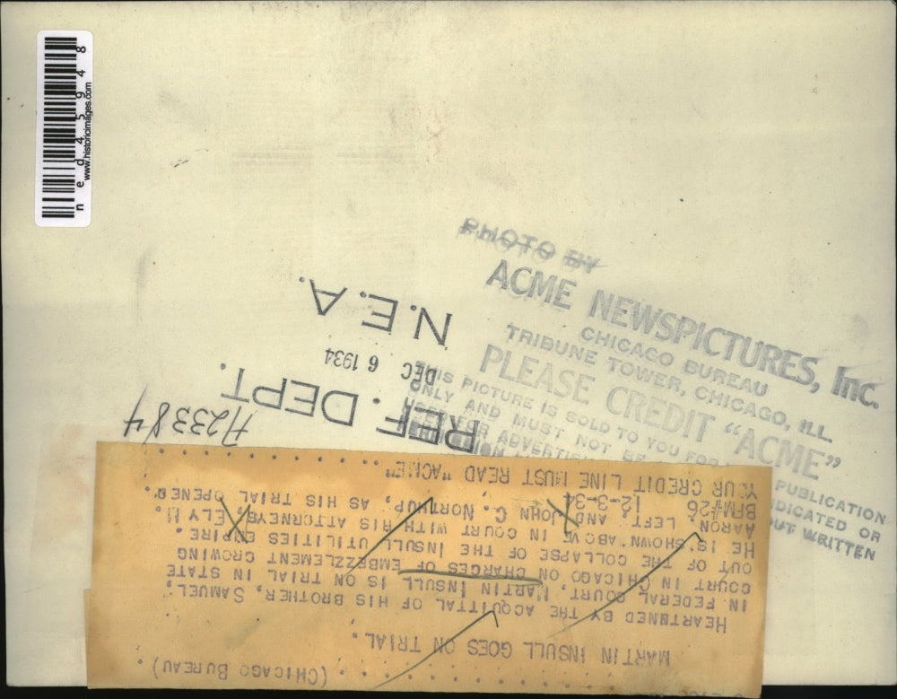 1934 Press Photo Martin Insull on his trial in State Court in Chicago