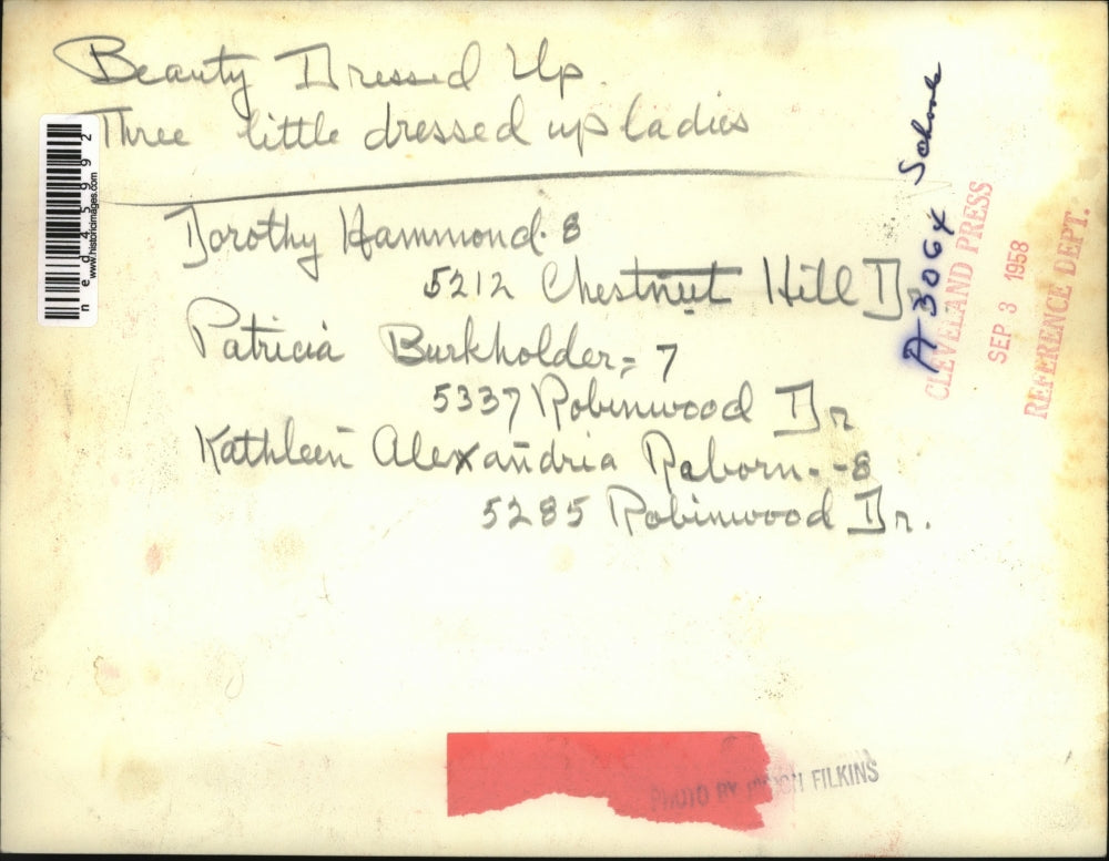 1958 Press Photo Three little dressed up ladies