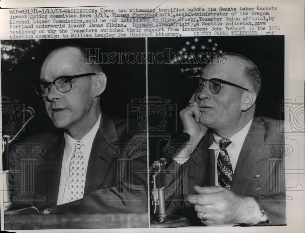 1957 Press Photo Washington 2 witnesses testified before the Senate Labor