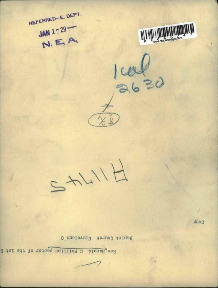 1929 Press Photo Rev Harold C Phillips Pastor of the 1st Baptist Church in