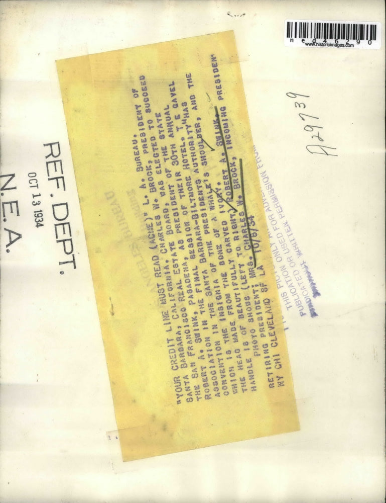 1934 Press Photo Charles W. Brock (R) & Robert A. Swink