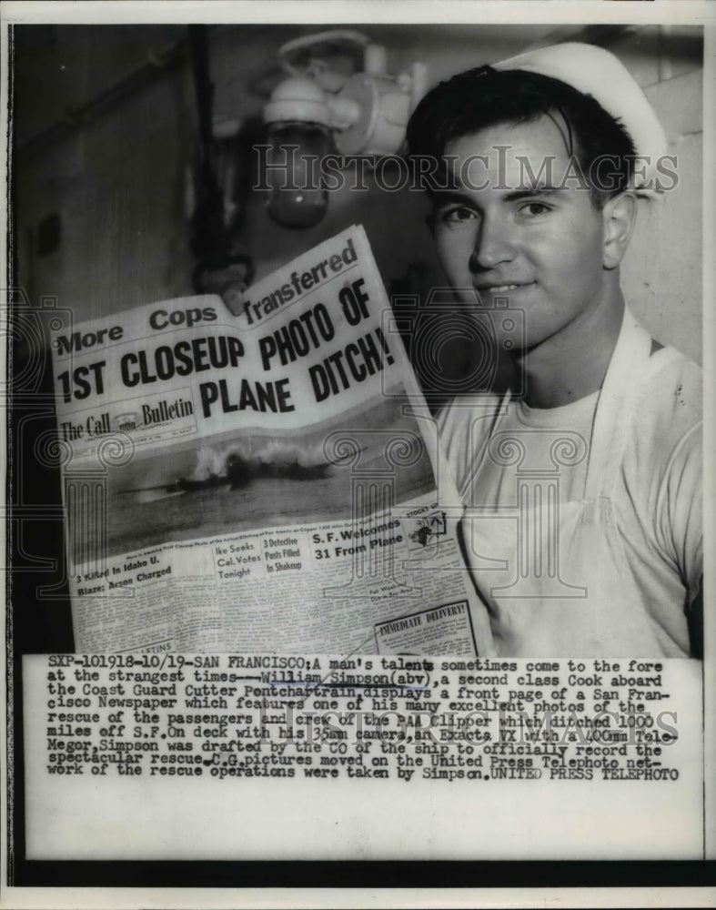 1956 Press Photo William Simpson, 2nd Class Cook Aboard the Coast Guard