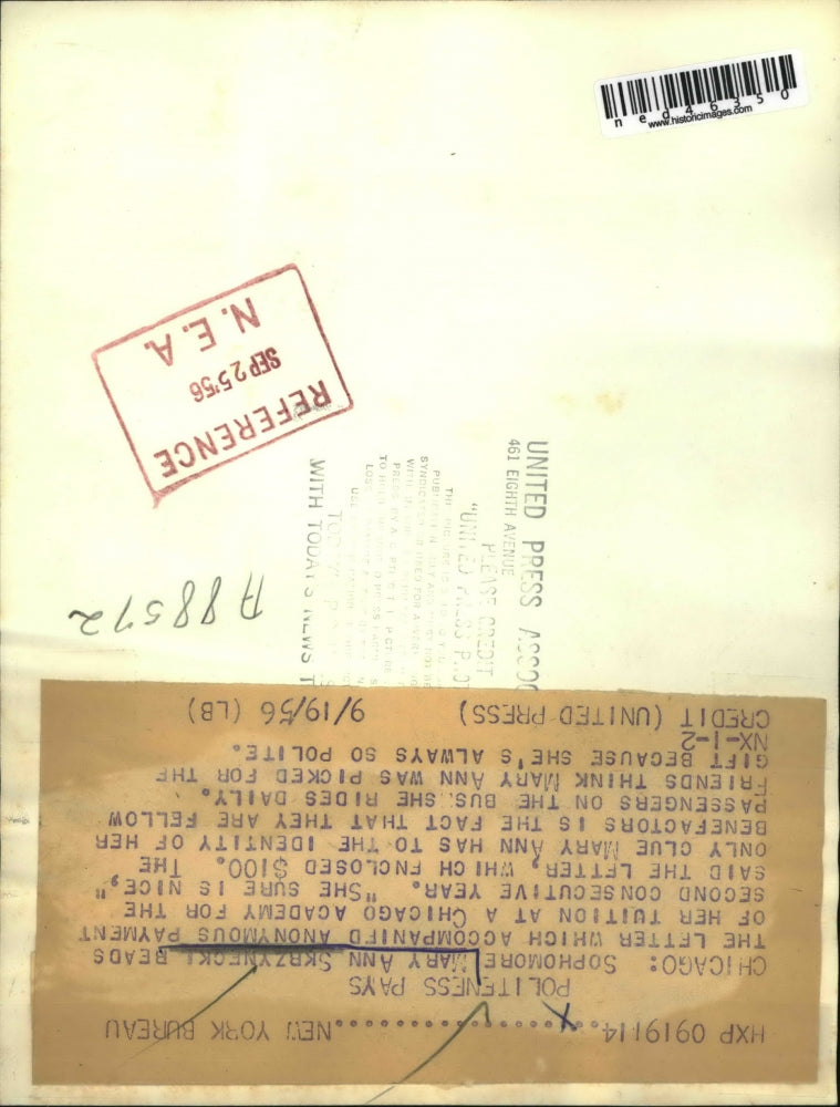 1956 Press Photo Anonymous Donors Pay Mary Ann Skrzynecki Tuition in Chicago